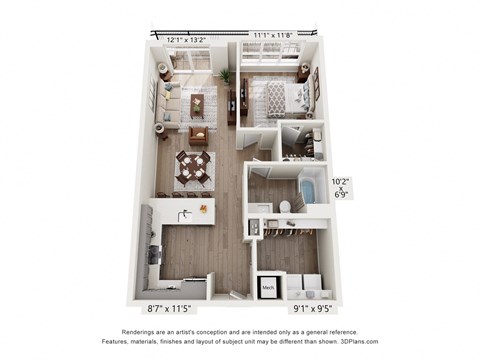 beige 2 bedroom floor plan at the residences at dockside
